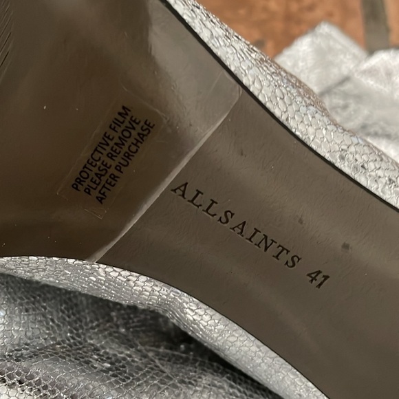 ALL SAINTS Orleana Metallic Silver Leather Stiletto Bootie Size 11 MSRP$349 - Picture 5 of 11